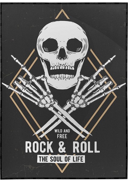 Kafatası Rock And Roll Müzik Illüstrasyon Poster P-004610