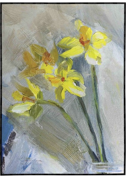 Sarı Nergis Çiçekleri Yağlı Boya Görünümlü Sanatsal Poster P-004551