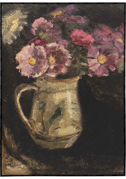 Vazoda Pembe Çiçekler Yağlı Boya Görünümlü Sanatsal Poster P-000036