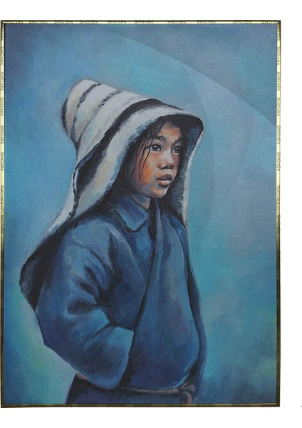Sevimli Güzel Kız Çocuğu Yağlı Boya Görünümlü Dekoratif Poster P-003815