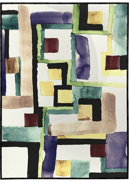 Geometrik Şekiller Teknik Yağlı Boya Görünümlü Illüstrasyon Poster P-004497