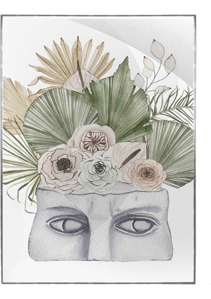 Boho Stil Yarım Yüz Heykel Çiçekler Modern Poster P-000462