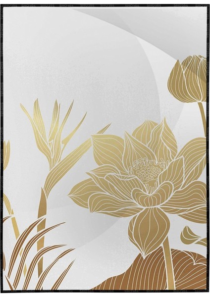 Lotus Çiçekler ve Yaprakları Altın Gold Renkler Modern Poster P-000809