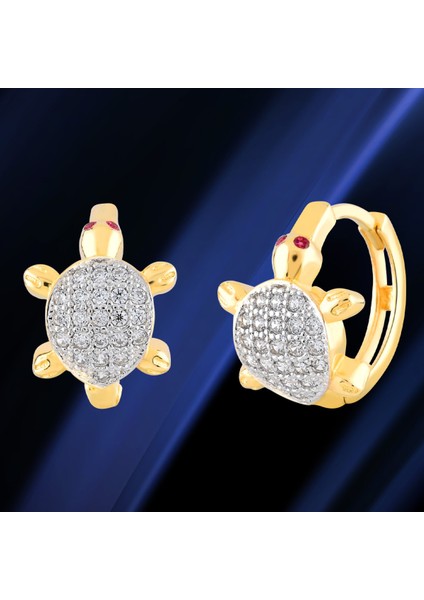 Kadın 14 Ayar Altın Küpe Minimalist Zirkon Taşlı Kaplumbağa Halka Altın Küpe 12 MM-MM200135