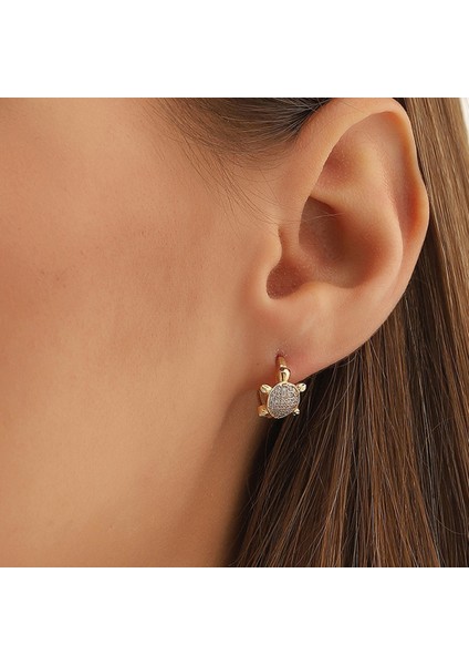 Kadın 14 Ayar Altın Küpe Minimalist Zirkon Taşlı Kaplumbağa Halka Altın Küpe 12 MM-MM200135