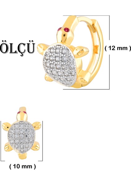 Kadın 14 Ayar Altın Küpe Minimalist Zirkon Taşlı Kaplumbağa Halka Altın Küpe 12 MM-MM200135