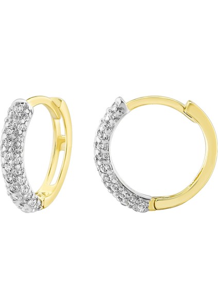 Kadın 14 Ayar Altın Küpe Minimalist Zirkon Taşlı Modern Halka Altın Küpe 12 MM-MM20033