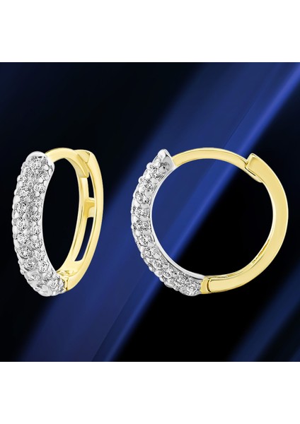 Kadın 14 Ayar Altın Küpe Minimalist Zirkon Taşlı Modern Halka Altın Küpe 12 MM-MM20033 fırsatları