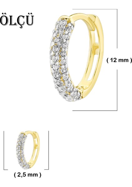 Kadın 14 Ayar Altın Küpe Minimalist Zirkon Taşlı Modern Halka Altın Küpe 12 MM-MM20033