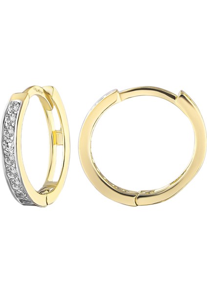 Kadın 14 Ayar Altın Küpe Minimalist Zirkon Taşlı Modern Halka Altın Küpe 12 MM-MM20094