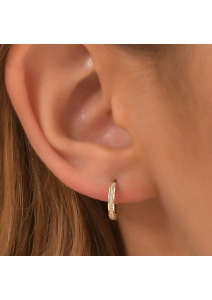 Kadın 14 Ayar Altın Küpe Minimalist Zirkon Taşlı Modern Halka Altın Küpe 12 MM-MM20094 fiyatları