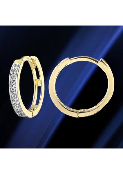 Kadın 14 Ayar Altın Küpe Minimalist Zirkon Taşlı Modern Halka Altın Küpe 12 MM-MM20094 modelleri