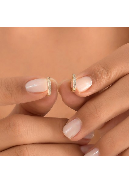 Kadın 14 Ayar Altın Küpe Minimalist Zirkon Taşlı Modern Halka Altın Küpe 12 MM-MM20094 fırsatları