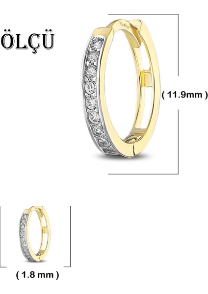 Kadın 14 Ayar Altın Küpe Minimalist Zirkon Taşlı Modern Halka Altın Küpe 12 MM-MM20094 indirimleri
