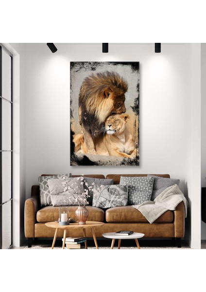Ormanlar Kralı Aslan ve Kaplan Romantik Hayvan Kanvas Tablo