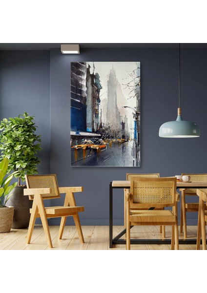 Şehir Görüntüsü Kalabalık Cadde Taksiler City View Kanvas Tablo