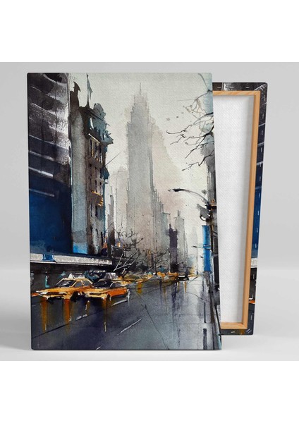 Şehir Görüntüsü Kalabalık Cadde Taksiler City View Kanvas Tablo