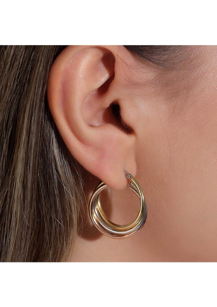 Kadın Italyan3 Renkli Rose Beyaz Yeşil Halka Küpe 14 Ayar Altın (2,8 CM)-MMKP697 fiyatları