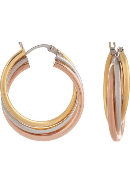 Kadın Italyan3 Renkli Rose Beyaz Yeşil Halka Küpe 14 Ayar Altın (2,8 CM)-MMKP697 fırsatları