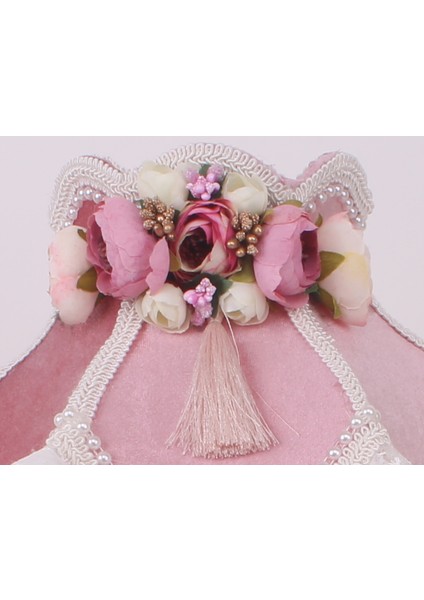 Kadife Kaplı Çiçek Dekorlu Abajur Pudra modelleri