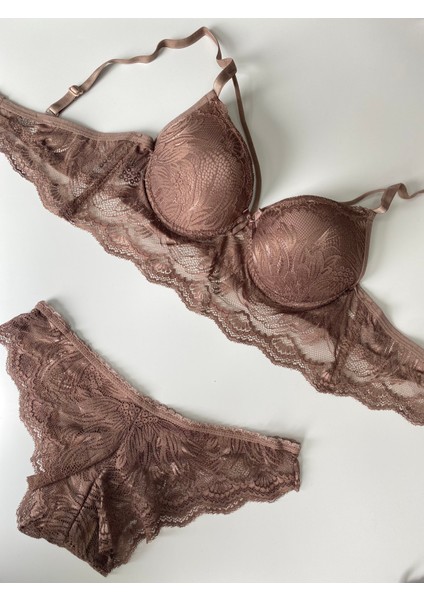 Kadın Tek Ipli Destekli Dantel Detaylı Sütyen Külot Bralet Set Iç Çamaşır Takımı