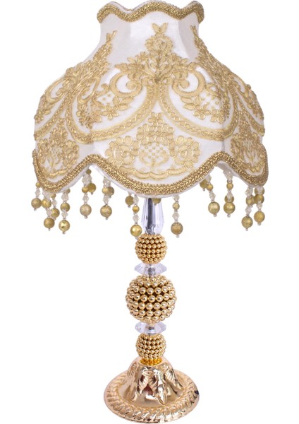 Kadife Kaplı Fransız Güpürlü Gold Abajur