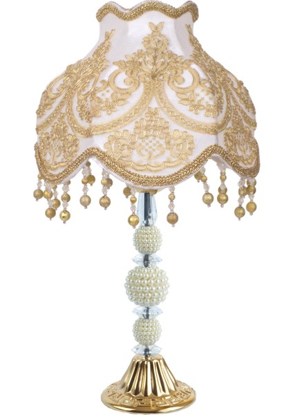 Kadife Kaplı Fransız Güpürlü Gold Abajur AB0061