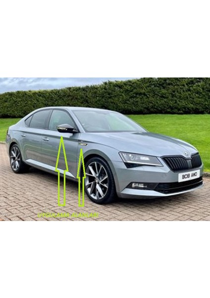 Skoda Vrs Superb Yan Aynalar ve Çamurluk Yanı Damla Desen Bıçak Logo Arma Seti