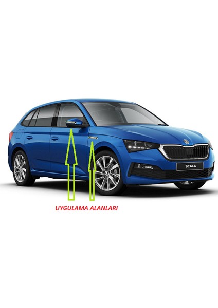 Skoda Vrs Scala Yan Aynalar ve Çamurluk Yanı Damla Desen Bıçak Logo Arma Seti indirimleri
