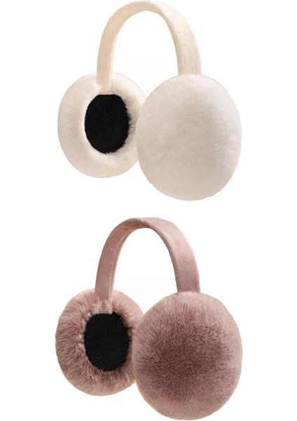 2 Adet Peluş Kulak Isıtıcı Katlanır Rahat Termal Kulak Muffs Açık Kulaklıklar Beyaz Koyu Pembe (Yurt Dışından)