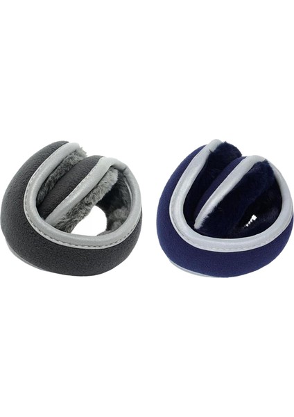 2pieces Kış Kulak Muffs Yumuşak Polar Kulaklık Kulak Örtü Bisiklet Kulak Isıtıcılar Gri ve Mavi (Yurt Dışından)