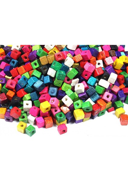 Ahşap Küp Boncuk 5x5 mm Karışık Renkli 100 Gram