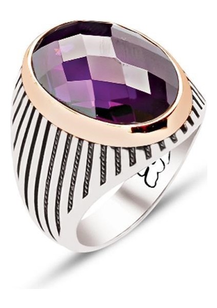 Gümüş Ametist Taşlı Erkek Yüzüğü