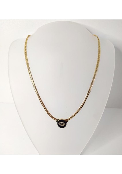 Kolye Göz Sembollü İtalyan Yassı Sembollü Taşlı Çelik 316 L Paslanmaz Çelik Kolye