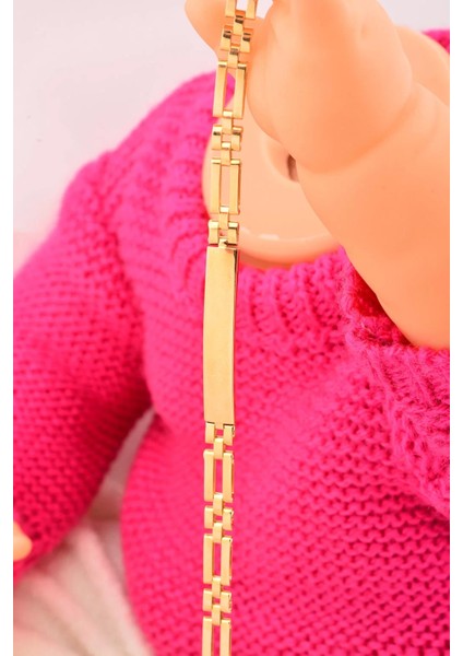 14 Ayar Çocuk Altın Künye Şerit Bileklik modelleri