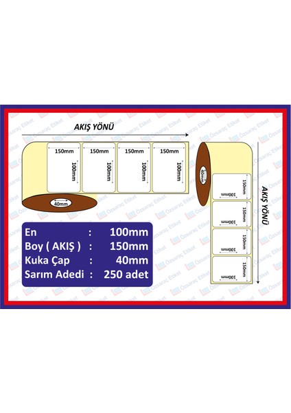 100X150 Barkod Etiketi 250 Sarım