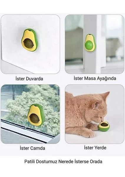 Avokado Catnip Avokado Kedi Çimi Topu Avokado Kedi Nanesi Oyuncağı Arkası Yapışkanlı Catnip 3'lü