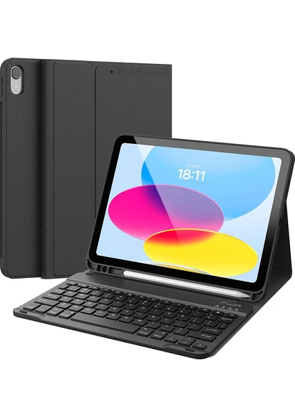 MTK Moveteck Apple Ipad 10.nesil 10.9inç Uyumlu Kalvyeli Tablet Kılıfı Bluetooth Standlı Keyboard Case Kalem Bölmeli Folio Smart Cover