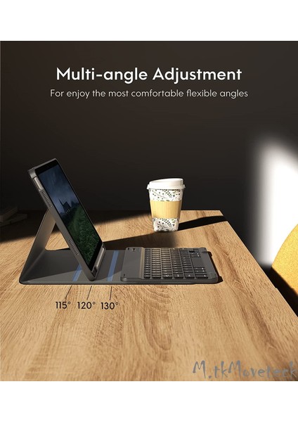 MTK Moveteck Apple Ipad 10.nesil 10.9inç Uyumlu Kalvyeli Tablet Kılıfı Bluetooth Standlı Keyboard Case Kalem Bölmeli Folio Smart Cover