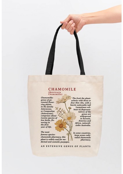 Siyah Kulplu Krem Kanvas Chamomile Baskılı Bez Çanta fiyatları