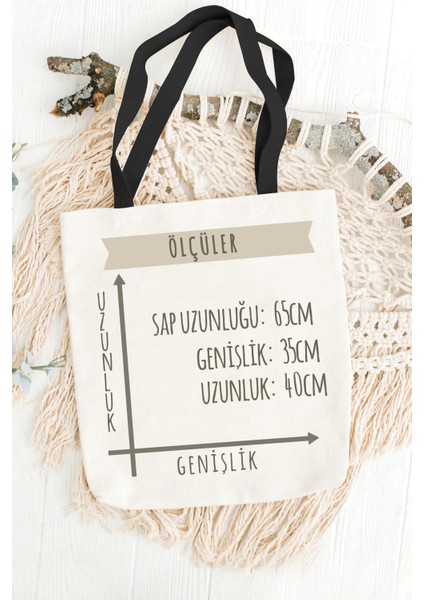 Siyah Kulplu Krem Kanvas Chamomile Baskılı Bez Çanta indirimleri