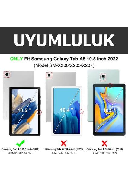 Samsung Galaxy Tab A8 10.5 SM-X200 X205 X207 2021 Uyumlu Bluetooth Klavyeli Tablet Kılıfı