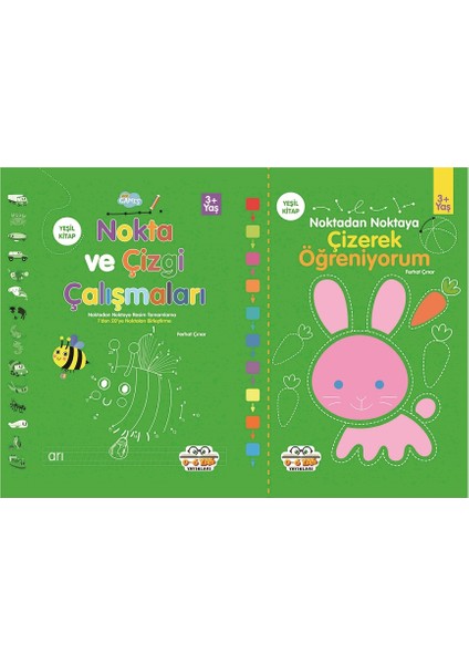 Noktadan Noktaya Çizerek Öğreniyorum & Nokta ve Çizgi Çalışmaları 3+Yaş (Yeşil) -2 Kitap