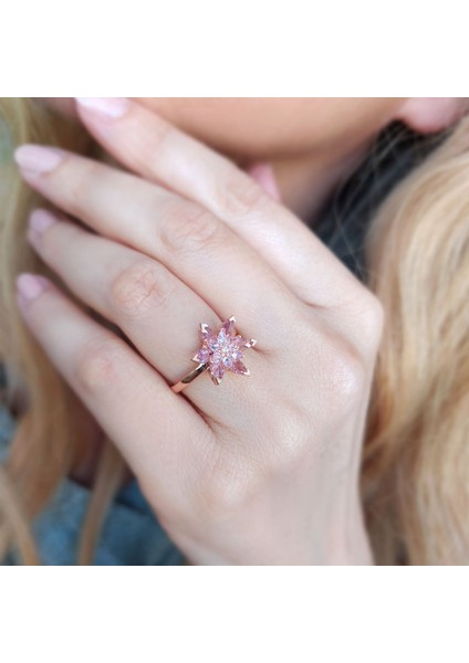 925 Ayar Gümüş Pembe Lotus Yüzük