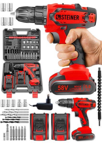 Alman Cooper 58 V 5 Ah Darbeli Çift Metal Şanzuman Çift Akülü Şarjlı Vidalama Matkap + 24 Uç Setli fiyatları