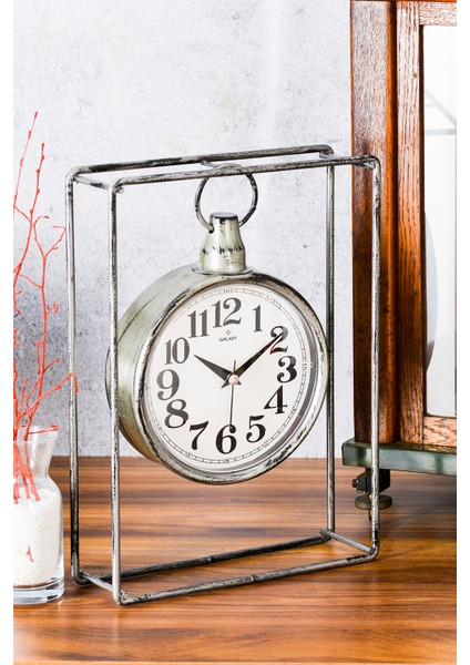 Muyika Supera Dekoratif Metal Masa Saati Sessiz Mekanizmalı Gri Eskitme -Mms