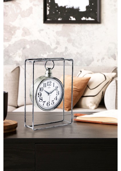 Muyika Supera Dekoratif Metal Masa Saati Sessiz Mekanizmalı Gri Eskitme -Mms fiyatları