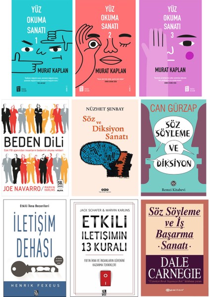 Yüz Okuma Sanatı + Beden Dili + Söz ve Diksiyon Sanatı + Etkili Iletişim 9 Kitap Set