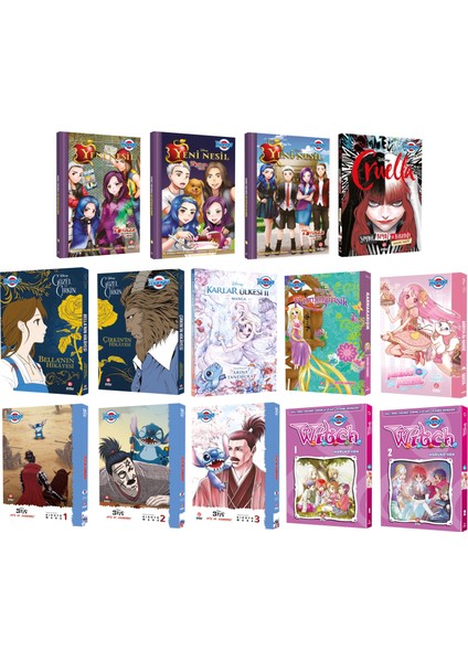 Disney Manga Serisi :Stic + Cruella + Yeni Nesil + Güzel ve Çirkin + Karlar Ülkesi + Witch + Mırımıya -14'lü Manga Seti