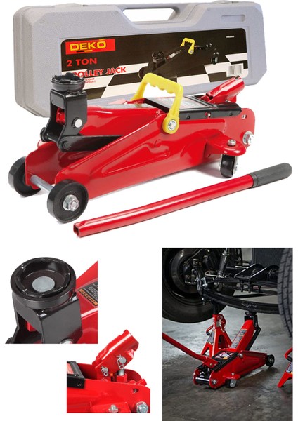 Çelik 2 TON/2000KG Arabalı Tekerlekli Hidrolik Kriko Plastik Taşıma Çantalı 2 Yıl Garantili Max 33CM